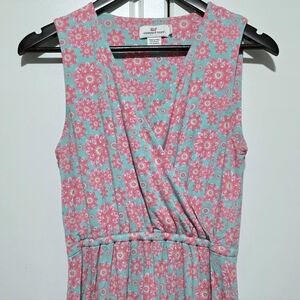 Vineyard Vines Pastel Teal Pink Floral Maxi Dress Sleeveless V-Neck Boho Beach